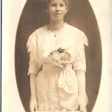 c1910s Lovely Girl Confirmation RPPC Cute Victorian Real Photo Postcard A96 picture