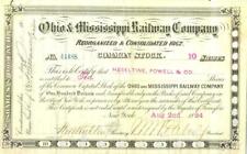 1884 Ohio & Mississippi Railway Company common stock certificate - B&O Railroad picture