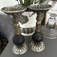 Vintage Set Of Two Wood And Metal Candle Holders With Snuffers picture