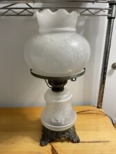 Vintage Hurricane Lamp Rose Floral Pattern Frosted 3 Setting Hurricane Lamp picture