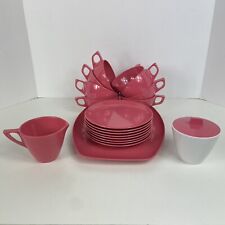 Vtg 19 Pc Melamine Set 7 Teacups 8 Saucers Tray Creamer Sugar Barbiecore Pink picture
