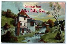 1908 Greetings From Exterior View Lake Valley Falls Kansas KS Vintage Postcard picture