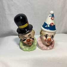 Vintage Two Clown Head Face Salt and Pepper Shakers Japan  picture