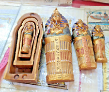 Set Of 4 Egyptian Antique Tomb Coffin Mummified Ushabti King Tutankhamun 20 cm picture