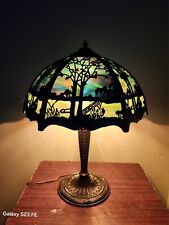 Antique Bent Panel Slag Glass Table Lamp  picture