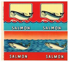 2 DIFFERENT ORIGINAL 1940S CAN LABELS VINTAGE SALMON FISH ADVERTISING STOCK picture