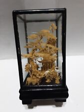 OUTSTANDING VINTAGE ASIAN CORK CARVING UNDER GLASS ABOUT 5 X 2.75 X 2.75 INCHES picture