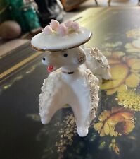 50’s Vintage White Poodle Ceramic Pink Roses Hat And Gold Trim Figurine picture