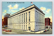 c1941 Linen Postcard Cincinnati OH Ohio Post Office Cars Busses picture