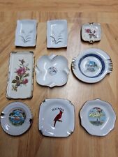 Lot of 9 Vintage glass ashtrays various shapes, sizes, and designs in bowls picture