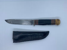 Vintage Alfred Williams Sheffield England EBRO Knife Stag Pommel Stacked Leather picture