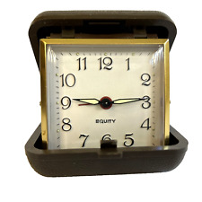 Vintage Equity Folding Travel Clock Retro Glow Hands Alarm Brown Case Working picture