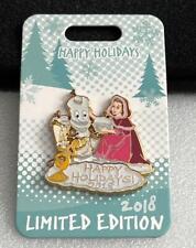 Disney Beauty and the Beast Happy Holidays 2018 Belle & Lumiere LE Pin picture