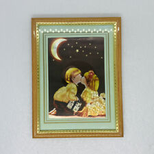 Vintage 1990s Boy Kissing Girl Under Moon & Stars Iridescent Shiny Wall Art B2 picture