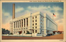 State Arsenal Springfield Illinois smoke stack vintage car~ 1930s linen postcard picture