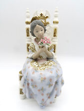 Lladro #1396 Appreciation Retired Glossy Finish Girl Flowers Chair Flawed picture