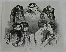 1882 magazine engraving~ THE EASTER KISS IN RUSSIA ~ couples kissing on cheeks picture