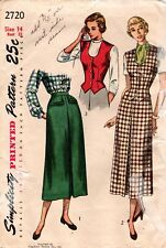 Vintage 1949 Simplicity 2720 Skirt & Fitted Weskit Vest Size 14 Bust 32 picture