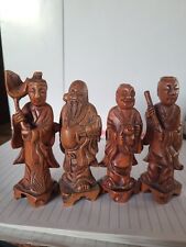 Japanese Hand Carved Wood Asian Imperial Emperor Empress Figurines Set of 4 picture