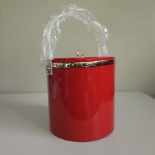 Vintage MCM RED Ice Bucket w/Lucite Lid & Handle Mid Century Modern NEW picture
