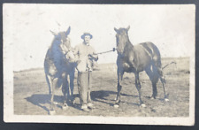 Antique 1907-1914 Velox RPPC Man w/ Two Work Horses Real Photo Postcard picture