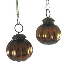 Pair of Amber Glass Tree Hanging Ball - Collectible Holiday Decor Kugel i23-284 picture