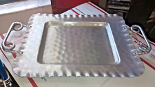 1950s Cromwell Hand Wrought Hammered Aluminum Serving Tray 2 Handle Deer Ruffled picture