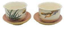 CDGC Japanese Cup & Saucer SET of 2 Hand Decorated Crane in Reeds Saki Tea Cups picture