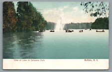 View of Lake in Delaware Park Buffalo NY Canoes Vintage Postcard Posted 1909 picture