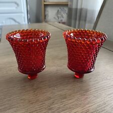 Vintage Red Hobnail Glass Votive Candle Holders Stem Set Of Two 2 picture