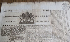 AMSTERDAM COURANT NEWSPAPER JUNE 1815  WATERLOO WELLINGTON BLUCHER GEN HILL NAP picture