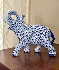 Vtg Andrea by Sadek Porcelain Elephant Figurine, Blue White Fishnet picture