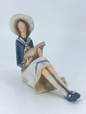 1930s woman figurine holding shell - woman statue seating by beach 4.5