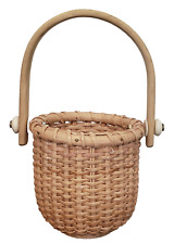 Vintage NANTUCKET Miniature WOOD BASE Basket HANDLE Unsigned  6