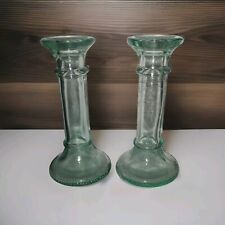 Set Of 2 Georgia Green Glass Candlestick/Bud vase 7