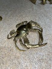 Vintage SOLID BRASS Crab Figural Ashtray Trink Box w/ Lid MCM Mid Century picture