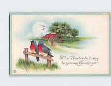 Postcard The Bluebirds bring to you my Greetings with Embossed Art Print picture
