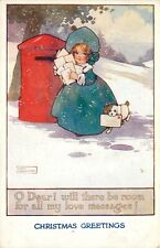 Tuck Christmas Postcard C5003 Agnes Richardson Girl, Dog at Mailbox Love Message picture