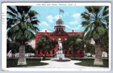 1922 PHOENIX ARIZONA CITY HALL AND PLAZA PALM TREES FOUNTAIN AMERICAN FLAG picture