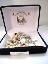 Faux Pearl ROSARY Ruby Red Glass Beads Rhinestones Religion Catholic picture