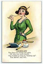 c1930's Woman Saleslady Cosmetic Eyelashes Lipstick Powder Vintage Postcard picture