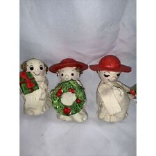 3 Vintage Christmas Ornament Paper Mache 6 inch tall Monks Holding Presents picture