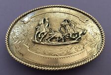 VTG Amazing Gold Tone Bronze ADM USA Cowboy Rodeo Team Roping Trophy Belt Buckle picture