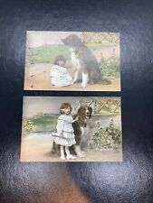 Lot Of 2 Little Girl And Saint Bernard Posted 1907 Postcards picture