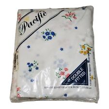 Vintage Pacific Double Full Fitted Bed Sheet White Floral 54