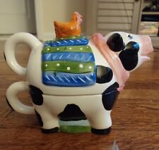 Certified International Cow & Rooster Ceramic 3 piece Creamer and Sugar set picture