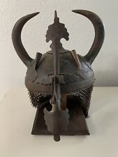 Vintage Reproduction Islamic Iron Helmet - Horns & Armor Chainmail picture