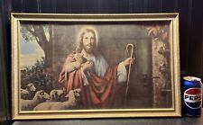 Vtg 1950-60’s JESUS Knocking At The Door Lambs Print Religious Christian Framed picture