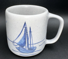 Vintage IPSWICH CRAFTS Mass. Signed Hand Painted Coffee Mug Nautical Sail Boats picture