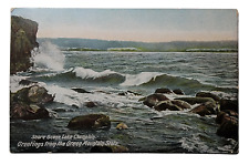 Postcard Vermont Lake Champlain Shore Scene Water Rocks Vintage Color 1910 picture